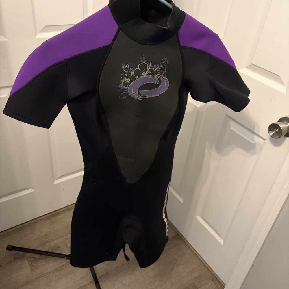 O'Rageous Women's Shorty Wetsuit 6 Black and Purple‎ Core Warmth Paddleboarding